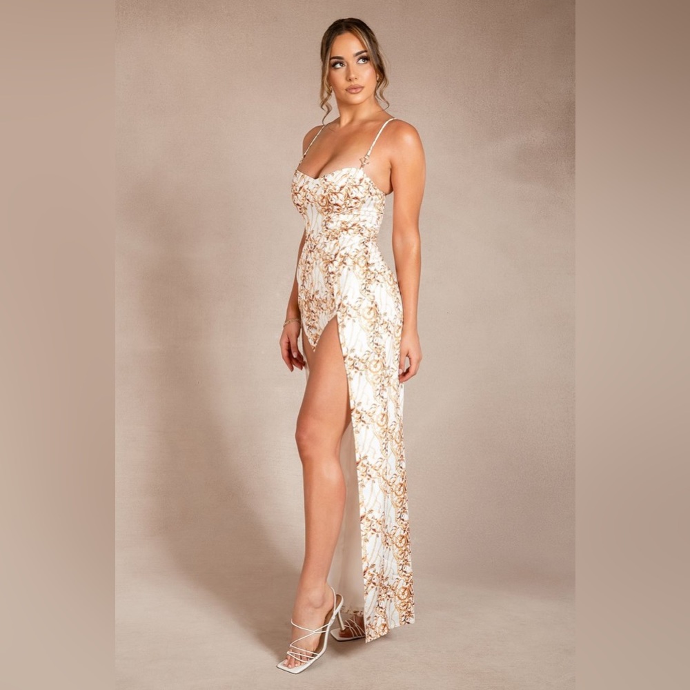 Meshki Audrina Split Front Print Jumpsuit - Catena XS